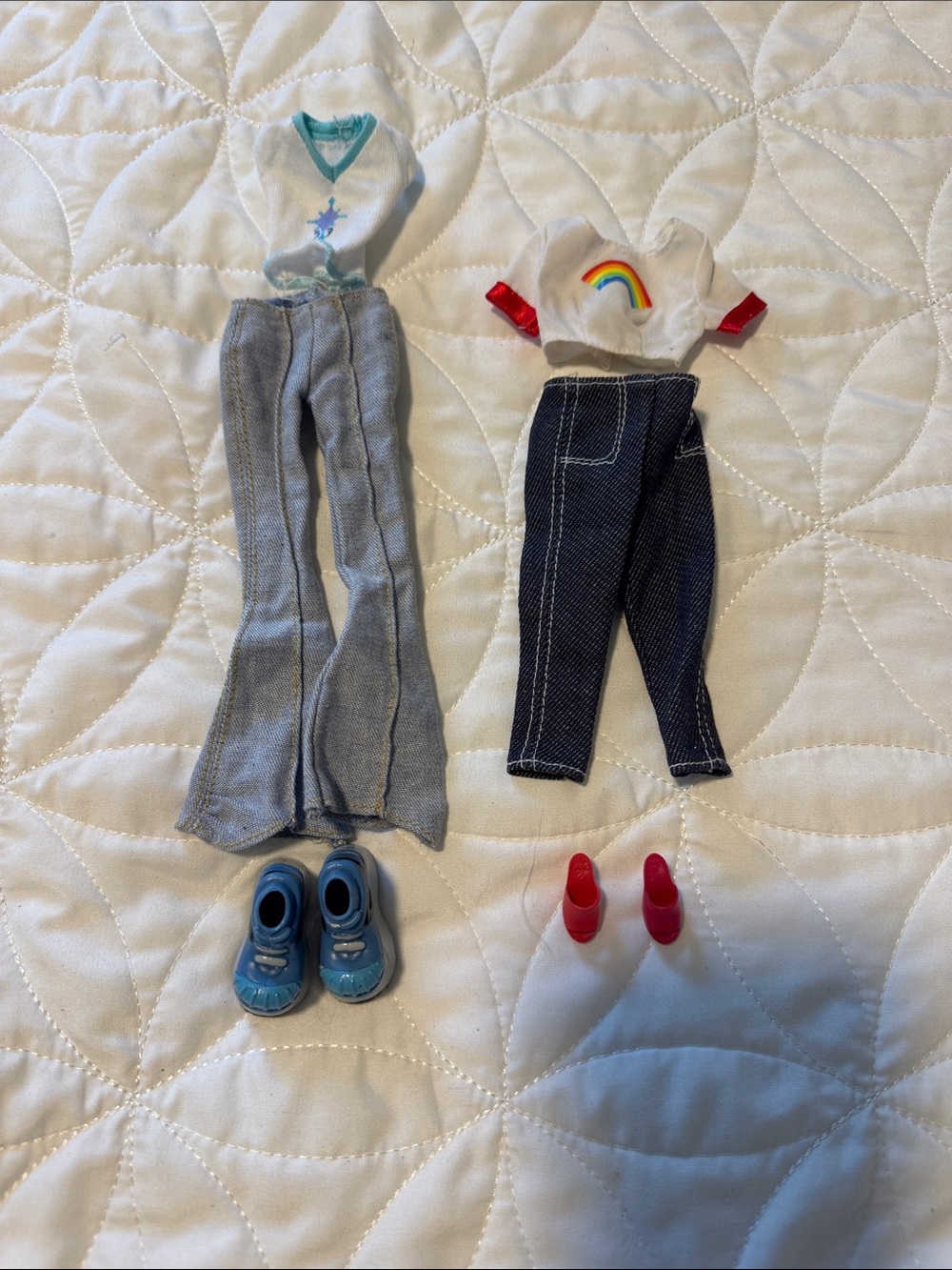 Barbie Outfit Set with Rainbow Tee, Denim Pants & Blue Shoes